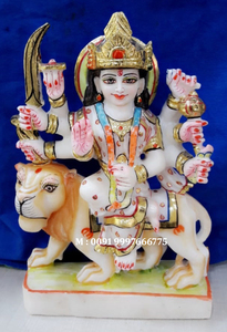 White Marble Durga Maa Statue <b>Painted</b> Exclusive Murti Indian Exporter Statue Worship Hindu Culture Handmade High Quality - Product Image 5