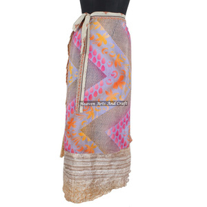 Falda Larga de Seda Mágica Reversible de 2 Capas para Mujer, Estilo Indio de Jaipur, Tipo Saris, Suministro al por Mayor - Product Image 2