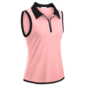 Haut zippé sans manches pour femme, col polo, couleur unie, séchage rapide, coupe sportive, tricoté en polyester de haute qualité - Product Image 1