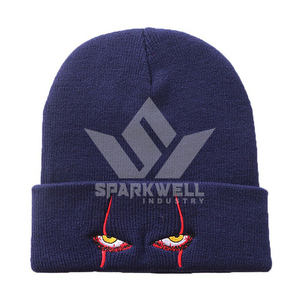 Gorro Unisex Blanco con Ojos de Personaje Bordados, Estilo Urbano, Gorro de Invierno de 56-58 cm, Acrílico, Casual, para Adultos - Product Image 4