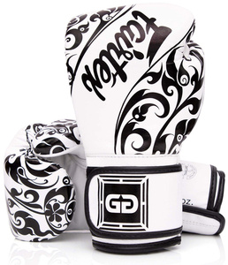 Gants de boxe Top Ten blancs et noirs à motif floral, à lacets, pour adultes, équipement d'entraînement complet - Product Image 5