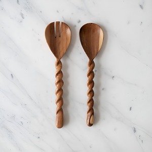 Cuchara de Madera Natural Moderna con Diseño en Espiral, Cuchara para Servir Ensaladas, Sopas y Frutas, Juego de Cucharas de Madera, Diseño Simple, Reutilizable - Product Image 2