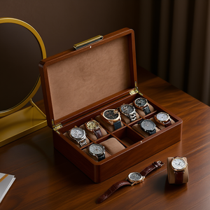 Caja de Almacenamiento para Relojes de Madera Maciza Premium con 10 Ranuras y Tapa de Vidrio, Organizador de Joyas, Estuche de Exhibición - Product Image 2