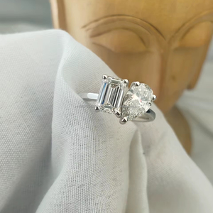 Emerald & Pear Cut Diamond Toi Et Moi <b>Ring</b> in White Gold Luxury <b>Two</b> <b>Stone</b> Engagement <b>Ring</b> Elegant Bridal Wedding Anniversary - Product Image 1