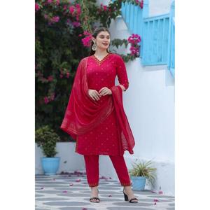 ด้ายเรยอนแฟชั่นพิมพ์ด้านบนด้านล่างพร้อมสีแดง dupatta - Product Image 1