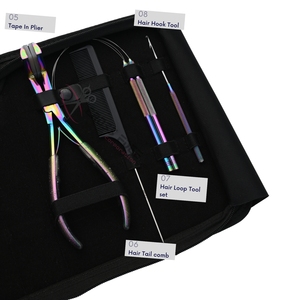 Rainbow Hair Extension Tools Set Hair Extension Pliers Pulling Hook 2 Loop Tools TapeIn Plier Keratin <b>Cutter</b> Parting Finger Comb - Product Image 4