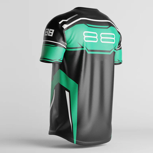 Maillot de football sublimé noir et vert pour homme, manches courtes, anti-humidité, coupe athlétique, col rond, en polyester, vêtement de sport - Product Image 3
