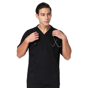 Men Black V-Neck Scrub Set Cotton Polyester Woven Hospital Uniform Needle Detection Ready - Product Image 3