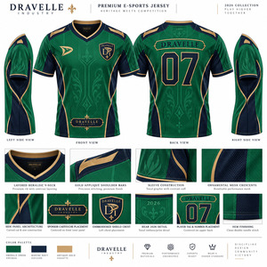 Camiseta de Juego Filigree Crest Verde Esmeralda con Ribete Dorado, Cuello en V, Escudo Sublimado, Camiseta de Esports para Hombre, Impresión de Logotipo Personalizado - Product Image 6