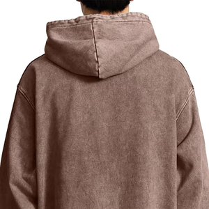 Sudadera con capucha vintage lavada en marrón, lisa, con efecto ácido, estilo streetwear, oversize, de forro polar, con bolsillo canguro, personalizable. - Product Image 5