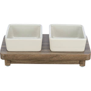 Juego de tazones de cerámica para mascotas con base de madera, 2 x 0.4 L, para gatos y perros, estación de alimentación - Product Image 1