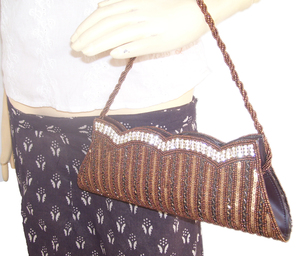 Striped Beaded <b>Clutch</b> Evening Bag With Sparkling Decoration For Party - Product Image 4