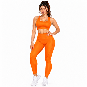 Conjunto Deportivo de 2 Piezas para Mujer, Top Deportivo con Espalda Cruzada y Leggings de Cintura Alta, Sin Costuras, Color Naranja Sólido, Ropa Deportiva para Yoga - Product Image 1
