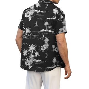 Chemise Hawaïenne Homme à Manches Courtes en Polyester Léger, Séchage Rapide et Respirant, Motif Palmier Noir - Product Image 2