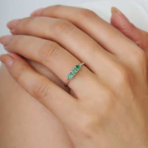 Women's 925 Sterling <b>Silver</b> Genuine <b>Emerald</b> Three Stone Promise <b>Ring</b> Gift For Her High Quality Fine Jewelry Party Wear - Product Image 4