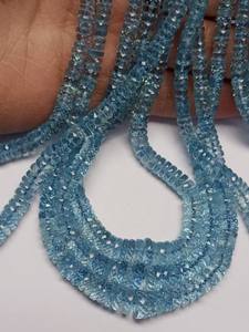 Cuentas de Aguamarina Natural Santa María, Corte Heishi, Forma de Rueda/Neumático, Facetadas, Color Azul, 5mm-8mm, Diámetro del Orificio 0.30mm, Alta Calidad - Product Image 4