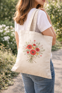 Bolsa de Mano de Lona de Algodón Ecológica con Estampado de Flores Rojas, Bolsa de Compras Reutilizable para Mujer - Product Image 6