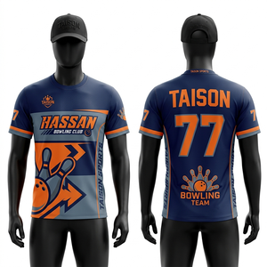 Men <b>bowling</b> jersey 180 GSM polyester micro mesh breathable navy orange panel design custom sublimation logo print - Product Image 1
