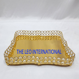High Quality Vintage Metal <b>Crystal</b> Diamond Serving Tray Table <b>Top</b> Decor Luxury Rectangle Shiny Polished - Product Image 5