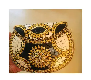 Party Wear Indian Metal Clutch bags With stones Best Quality Mosaic Metal Mosaic Shell Metal Handbag For Women by LUXURY CRAFTS