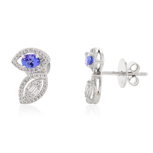 18K White Gold <b>Emerald</b> <b>Stud</b> <b>Earrings</b>-Classic Flower Statement Jewelry - Product Image 3