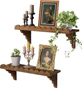 Étagère murale en bois festonné – Étagère flottante de 17 pouces avec supports en bois, étagère murale rustique facile à installer pour le salon - Product Image 1
