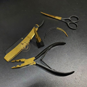 Professional Gold Hair Extension Tools <b>Set</b> – Stainless Steel Plier Kit with Cutting Scissors <b>Razor</b> & Crochet Needle for Salon - Product Image 6