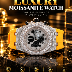 Montre-bracelet de luxe en quartz Moissanite, chronographe en acier inoxydable, verre cristal, bracelet jaune, mouvement ETA, pour homme, Afar 41mm analogique - Product Image 1