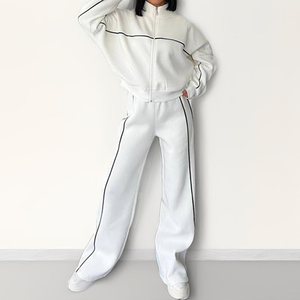 Conjunto Deportivo Casual para Mujer con Chaqueta con Cierre, Sudadera con Capucha de Punto de Seda, Estampado Ligero para Otoño/Invierno, Conjunto de 2 Piezas - Product Image 1