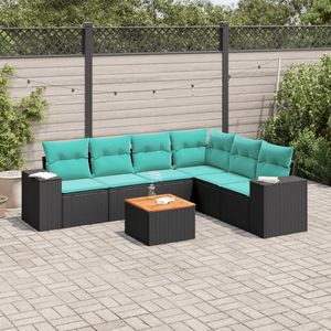 Set Divano da Esterno a 7 Pezzi in Polyrattan Nero con Cuscini - Elegante Arredamento da Giardino - Product Image 1
