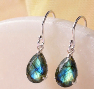 Elegant Labradorite <b>Earrings</b> 6 Inch <b>Long</b> 925 Sterling <b>Silver</b> 18K Gold Plated Party Wear <b>Earrings</b> Everyday Wear - Product Image 1