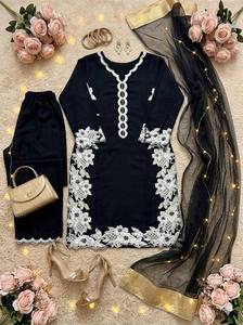 Ensemble Salwar Kameez en dentelle noire brodée, vêtements ethniques pakistanais et indiens pour femmes, tenue de fête de mariage - Product Image 3