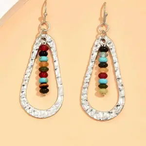 Anting-anting Juntai bentuk tetesan air berongga, anting-anting menjuntai batu warna-warni Retro tindik Eardrop gantung, aksesori perhiasan hadiah untuk wanita