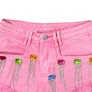 OEM 2026 Customizable Latest Design <b>Girl</b> Denim <b>Shorts</b> Rhinestone Diamond Colorful Breathable Washed Jean <b>Shorts</b> - Product Image 6