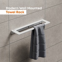 Porte-serviettes mural en acier inoxydable blanc de qualité supérieure, design minimaliste, barre simple pour salle de bain, support élégant pour serviettes de bain