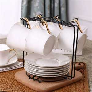 Support de tasses et soucoupes en métal noir Skies Trader – Présentoir de comptoir de cuisine pour tasses à café et thé – Organisateur de rangement - Product Image 1