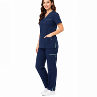 Ensemble d'uniformes médicaux pour femmes : Blouse à col en V et pantalon à taille élastique, respirant, pour hôpital, clinique et soins de santé