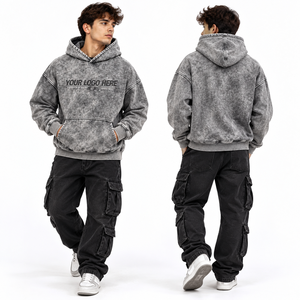 Trendy <b>Grey</b> Distressed Wash Hoodie Relaxed Fit Urban Streetwear Pullover Custom Branding Hooded <b>Sweatshirt</b> Wholesale Supplier US - Product Image 2