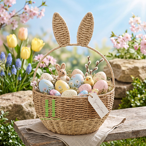 Must-have Handicraft Woven <b>Baskets</b> With Handle Customize Sizes Variety Colors For Easter Decorations and Home Decor OEM - Product Image 3