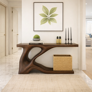 Handcrafted Modern Home Living Room Console <b>Table</b> Natural Saman Solid Wood Curved Design Dining Entrance Use Accent <b>Table</b> - Product Image 3