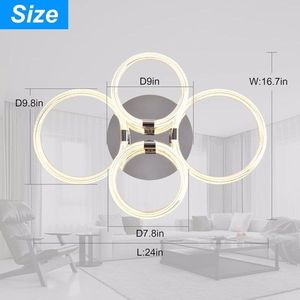 Modern LED Flush Mount <b>Ceiling</b> <b>Light</b> 6Rings Acrylic for Bedroom Living Room Kitchen or <b>Office</b> Dimmable with Remote Control - Product Image 3