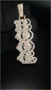 Colgante Personalizado de Hip Hop, Vertical, con Incrustaciones de Diamantes, Plata 925, Moissanita, Corte Brillante Redondo, Unisex, con Letra - Product Image 5