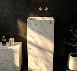 Lavabo de Pedestal Moderno de Mármol Blanco, Forma Irregular, Material Cerámico, Duradero, para Baño - Product Image 1