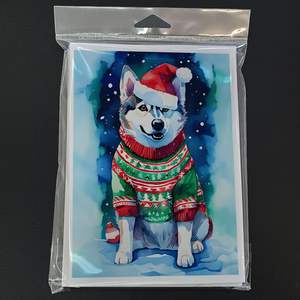 Whimsical Siberian Husky Christmas Tarjetas de felicitación Paquete de 8 A7 Tamaño 5x7 Tarjetas de notas en blanco con sobres - Product Image 3