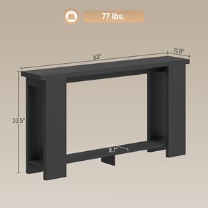 63\" Farmhouse <b>Console</b> Table with Thickened Top Distressed <b>Black</b> for Entryway Living Room or Hallway - Product Image 3