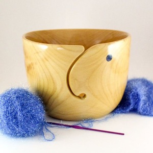 Wooden Yarn <b>Bowl</b> Round Simple Design Hand <b>Knitting</b> Crochet Holder with Cutout Feature - Product Image 2