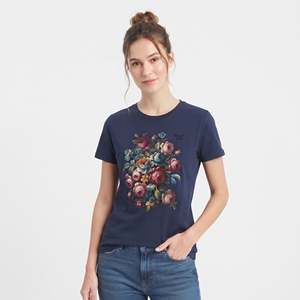 เสื้อยืดลายดอกไม้เขตร้อนสำหรับผู้หญิง แขนสั้น คอกลม ทรงปกติ พิมพ์ลายสีสันสดใส ผ้าเจอร์ซีย์ สวมใส่สบาย ระบายอากาศได้ดี เหมาะสำหรับฤดูร้อน - Product Image 1