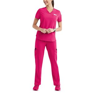 Conjunto de Uniforme Médico para Mujer con Cuello en V, Manga Corta y Pantalones Jogger con Bolsillos para Detectores de Agujas - Product Image 1