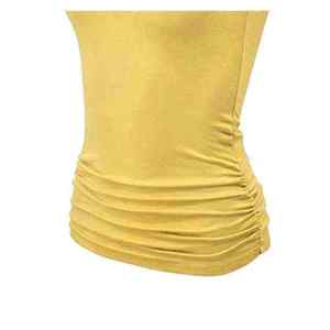 Débardeur froncé jaune pour femme, col rond, sans manches, couleur unie, respirant, coton et élasthanne, coupe régulière, toutes saisons - Product Image 5