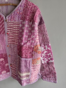 Quilted <b>Patchwork</b> <b>Jacket</b> Women's V-Neck Three Quarter Sleeve Cotton Autumn Style Button Closure Regular Length gifts for her - Product Image 3
